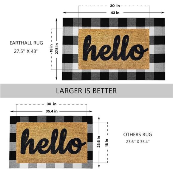 Buffalo Plaid Outdoor Rug 27.5x43 Hand-Woven Front Door Mat, Machine Washable - Picture 2 of 7